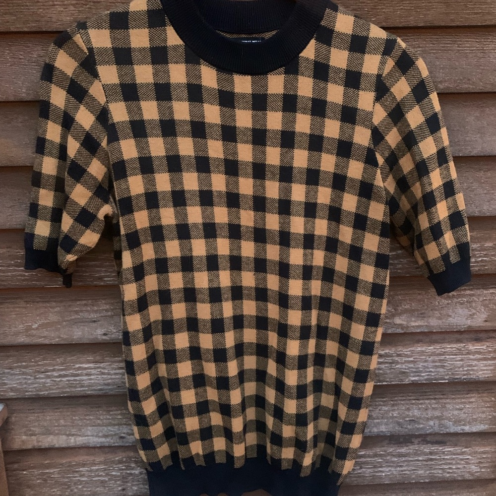 Who What Wear Check Short Sleeve Sweater